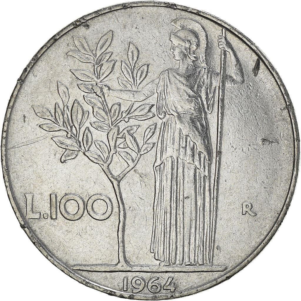 Italy Coin 100 Lire large type | Goddess Minerva | Long Spear | Tree | KM96.1 | 1955 - 1989