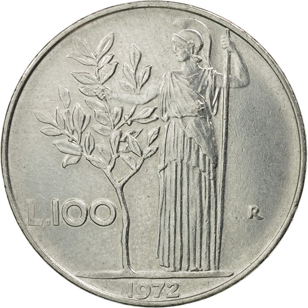 Italy Coin 100 Lire large type | Goddess Minerva | Long Spear | Tree | KM96.1 | 1955 - 1989