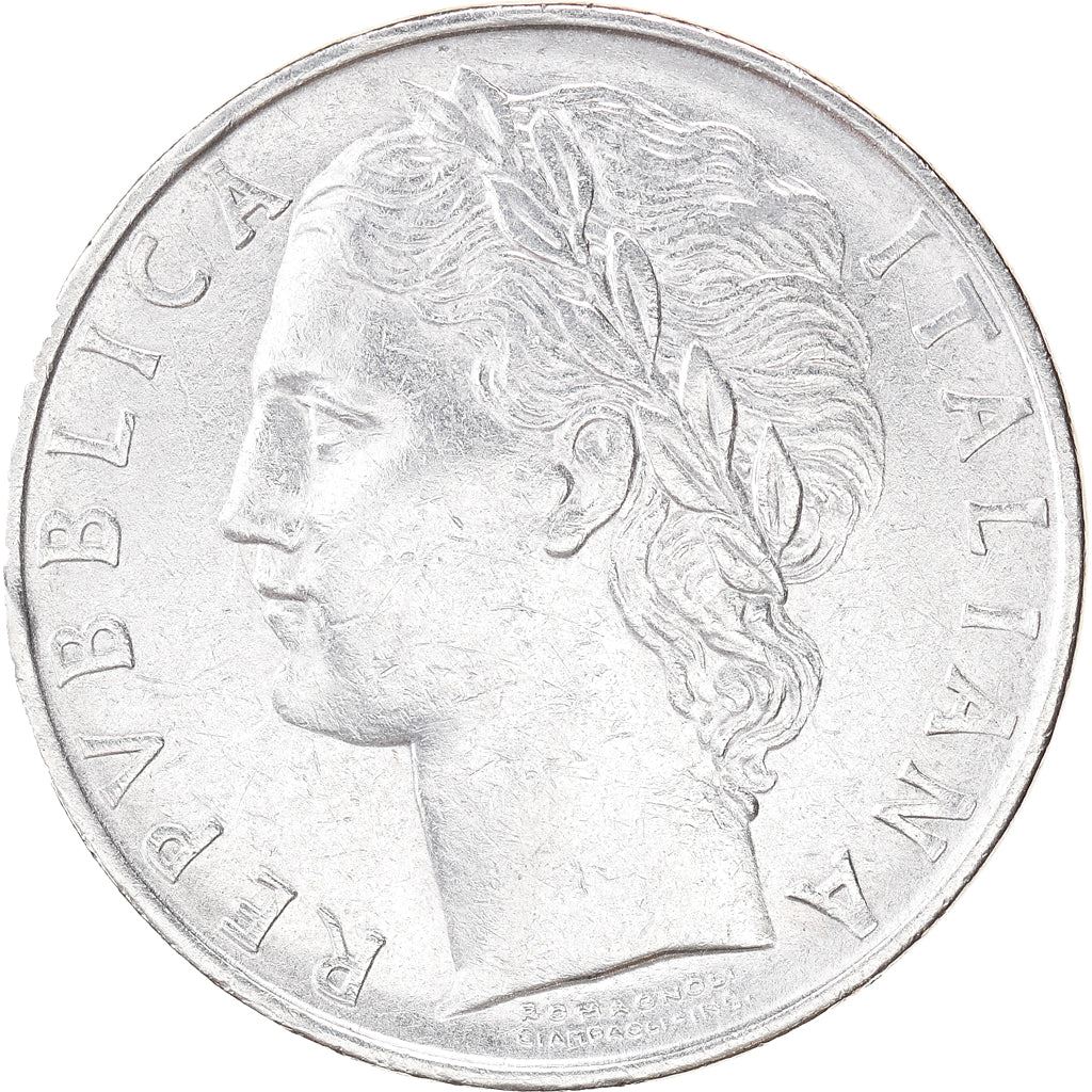 Italy Coin 100 Lire large type | Goddess Minerva | Long Spear | Tree | KM96.1 | 1955 - 1989