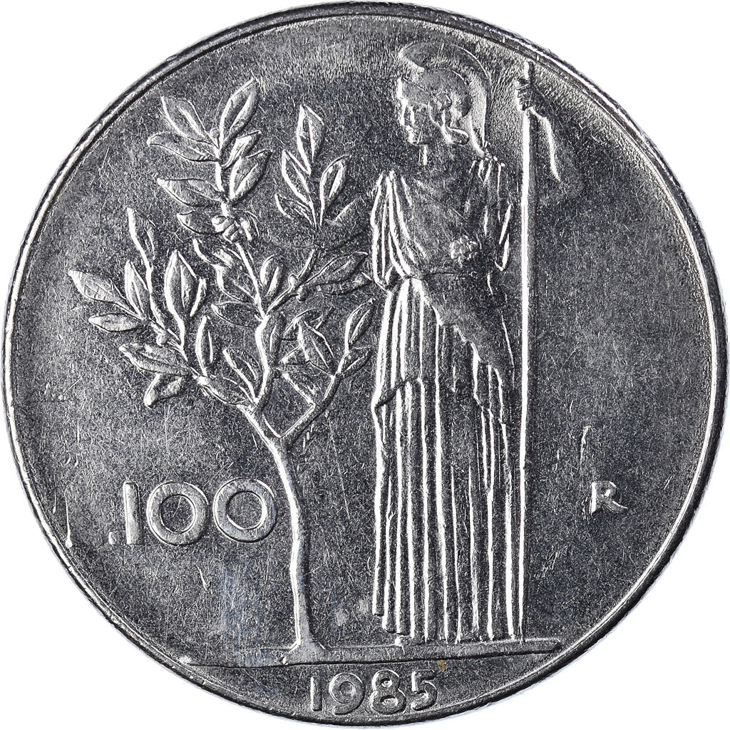 Italy Coin 100 Lire large type | Goddess Minerva | Long Spear | Tree | KM96.1 | 1955 - 1989