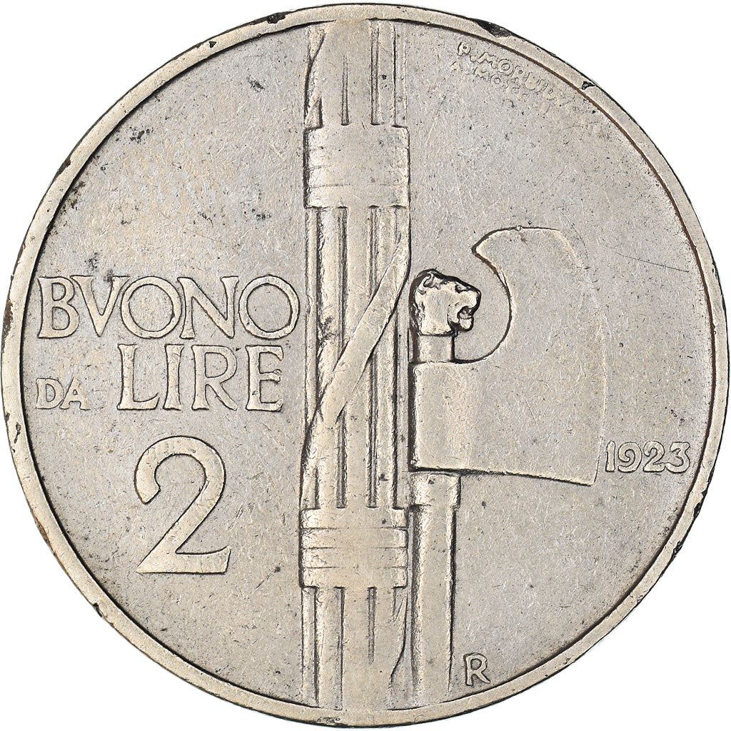 Italy Coin 2 Lire - Vittorio Emanuele III Buono | Axe | Lions Head | KM63 | 1923 - 1935