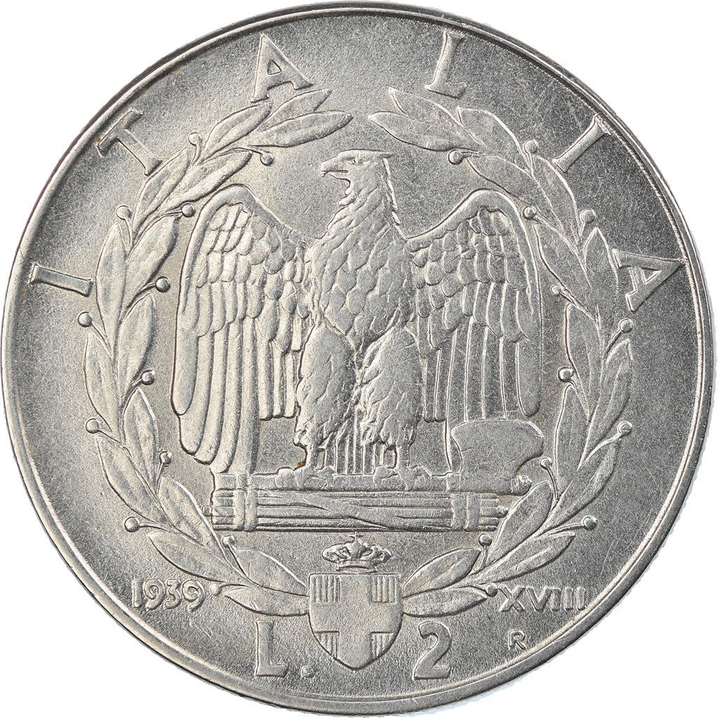 Italy Coin 2 Lire - Vittorio Emanuele III | Eagle | Fasces | Axe | KM78a | 1939 - 1940