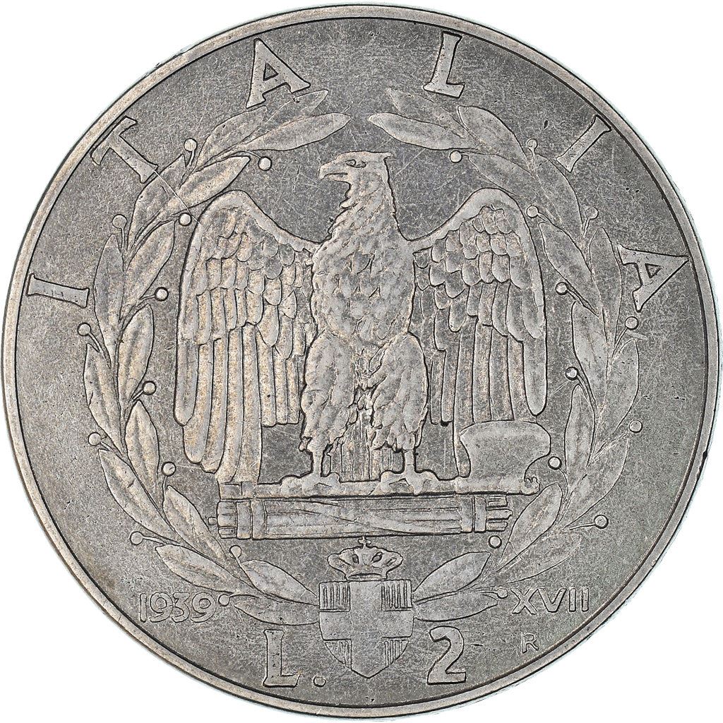 Italy Coin 2 Lire - Vittorio Emanuele III | Eagle | Fasces | Axe | KM78a | 1939 - 1940