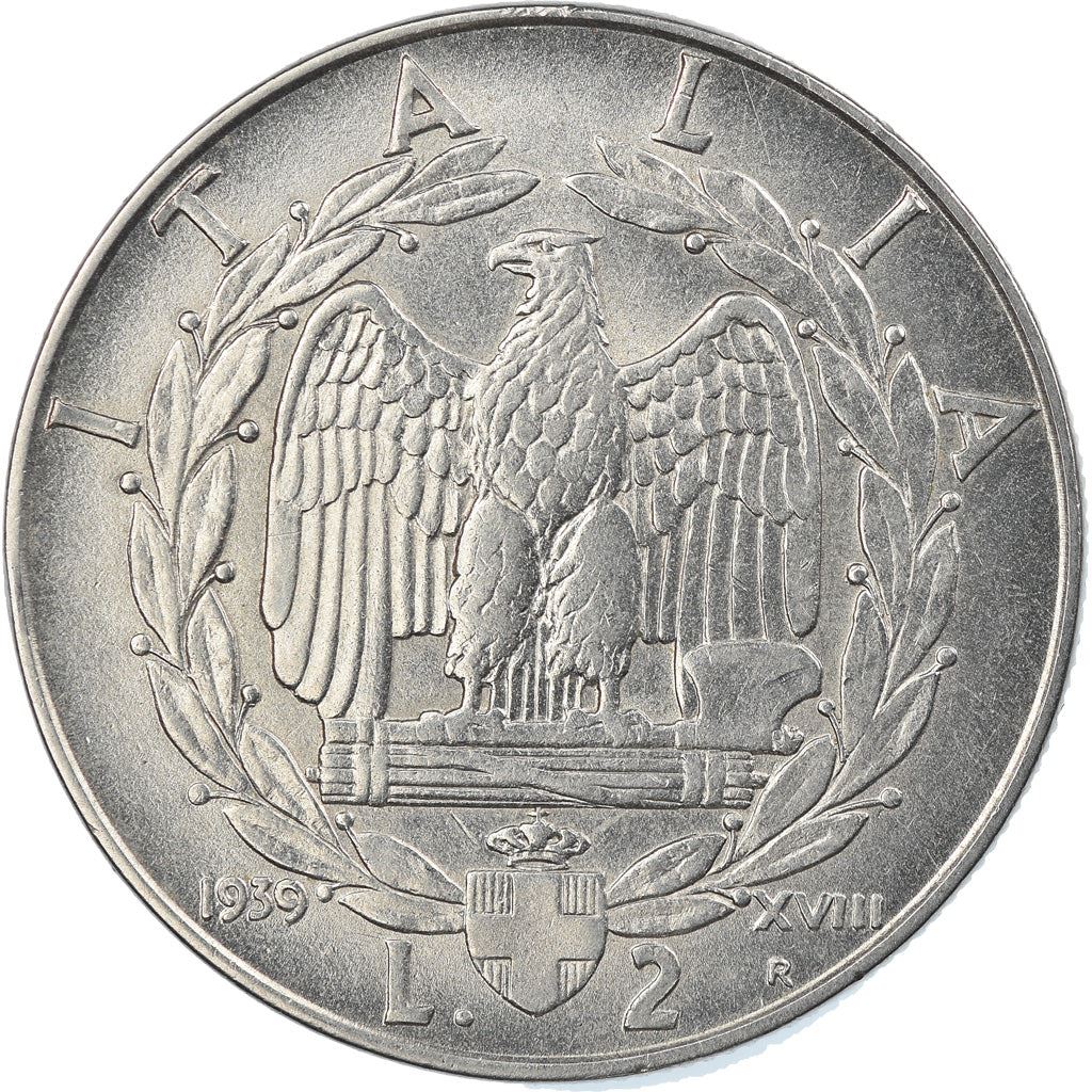 Italy Coin 2 Lire - Vittorio Emanuele III | Eagle | Fasces | Axe | KM78a | 1939 - 1940