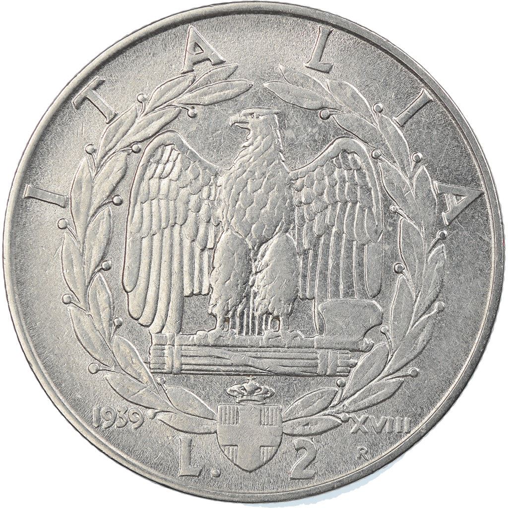 Italy Coin 2 Lire - Vittorio Emanuele III | Eagle | Fasces | Axe | KM78a | 1939 - 1940