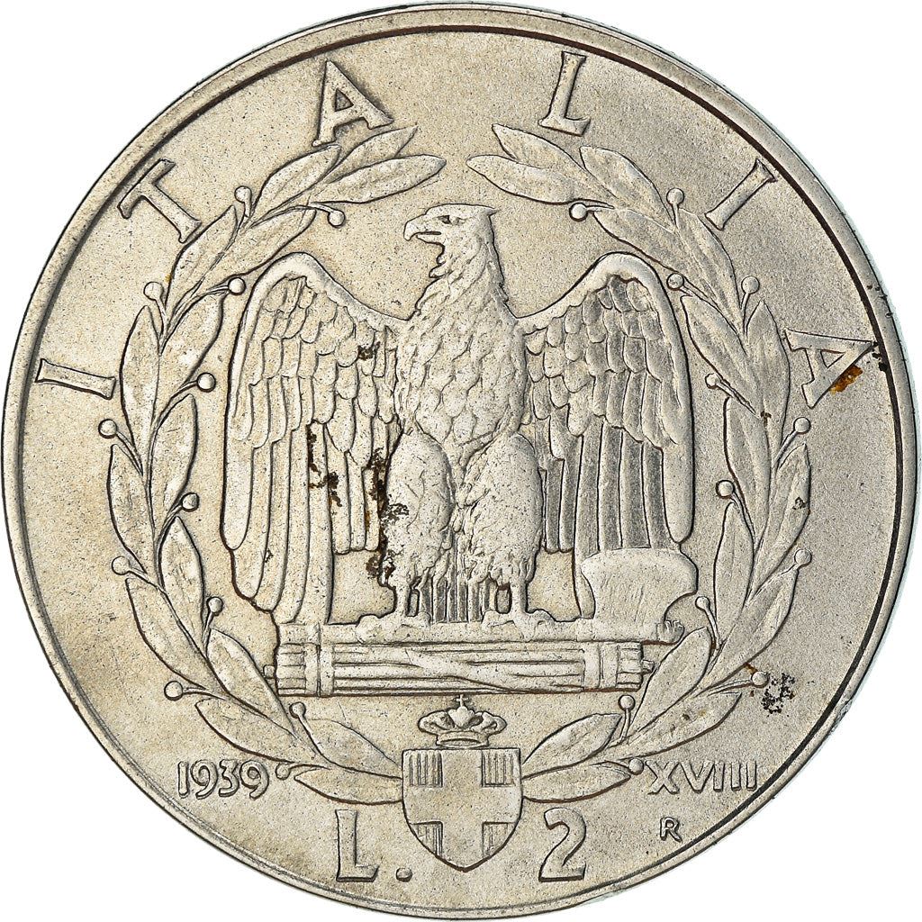 Italy Coin 2 Lire - Vittorio Emanuele III | Eagle | Fasces | Axe | KM78a | 1939 - 1940