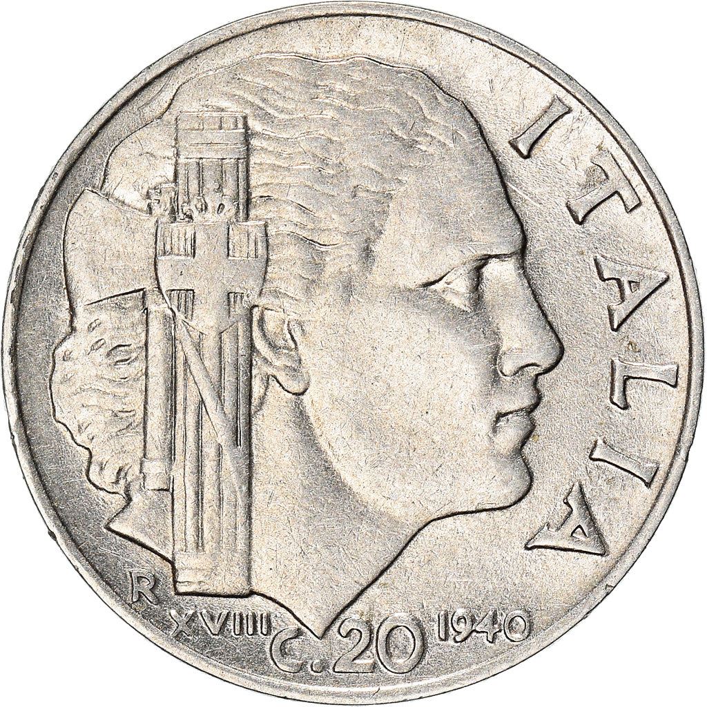 Italy Coin 20 Centesimi - Vittorio Emanuele III | Italia Turrita | Savoy Shield | KM75d | 1939 - 1940