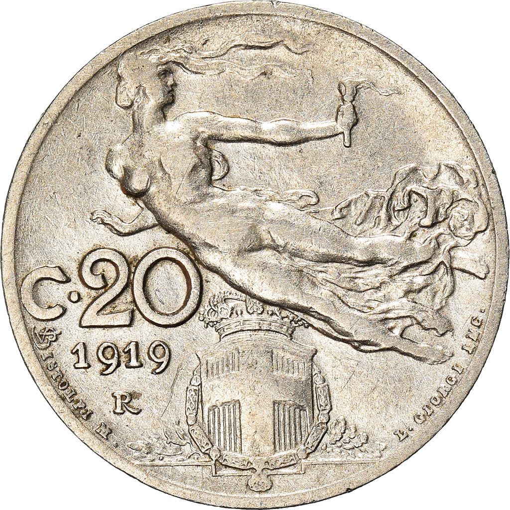 Italy Coin 20 Centesimi - Vittorio Emanuele III | Libertus | Flaming Torch | KM44 | 1908 - 1935