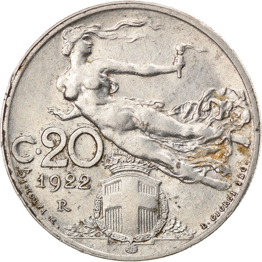 Italy Coin 20 Centesimi - Vittorio Emanuele III | Libertus | Flaming Torch | KM44 | 1908 - 1935