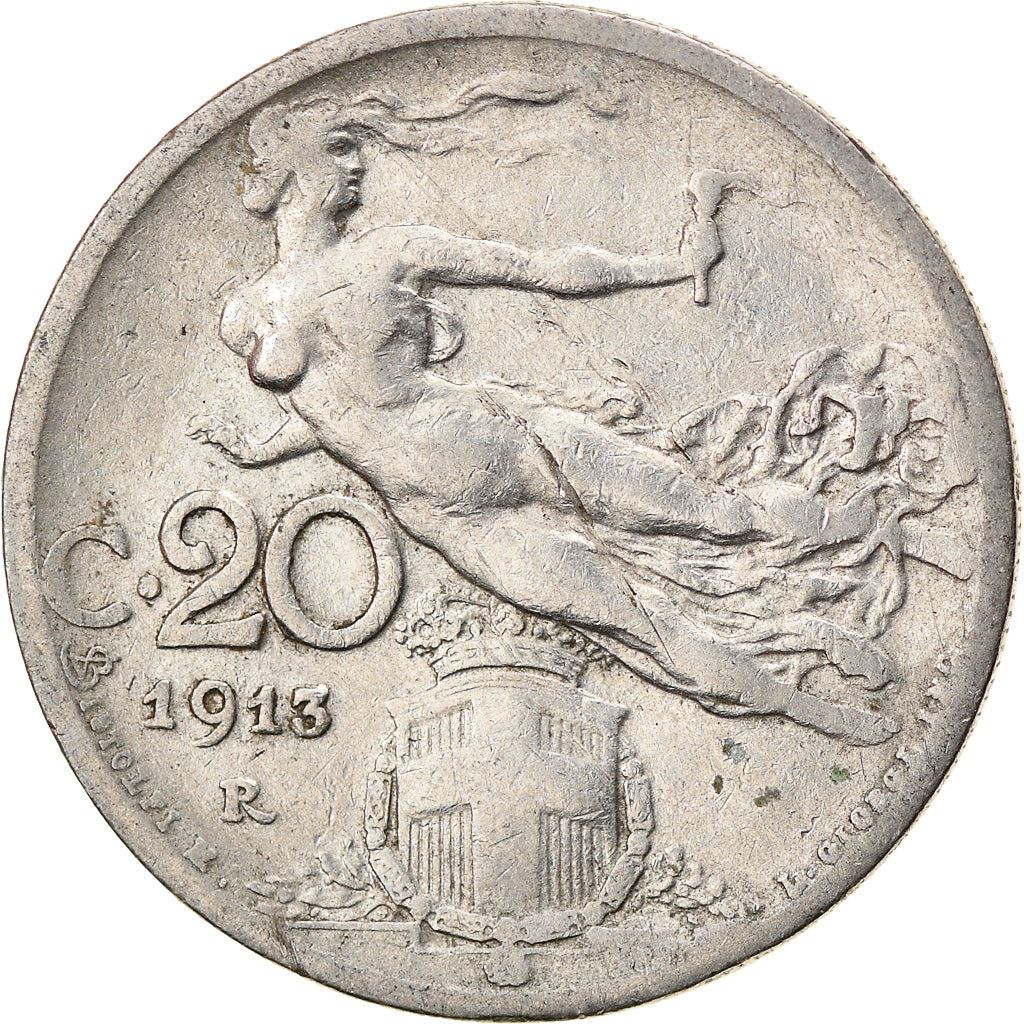 Italy Coin 20 Centesimi - Vittorio Emanuele III | Libertus | Flaming Torch | KM44 | 1908 - 1935