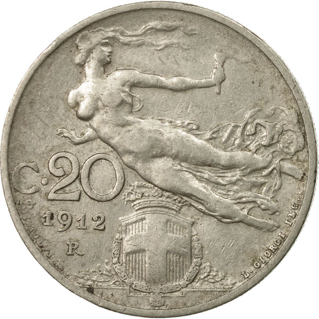 Italy Coin 20 Centesimi - Vittorio Emanuele III | Libertus | Flaming Torch | KM44 | 1908 - 1935