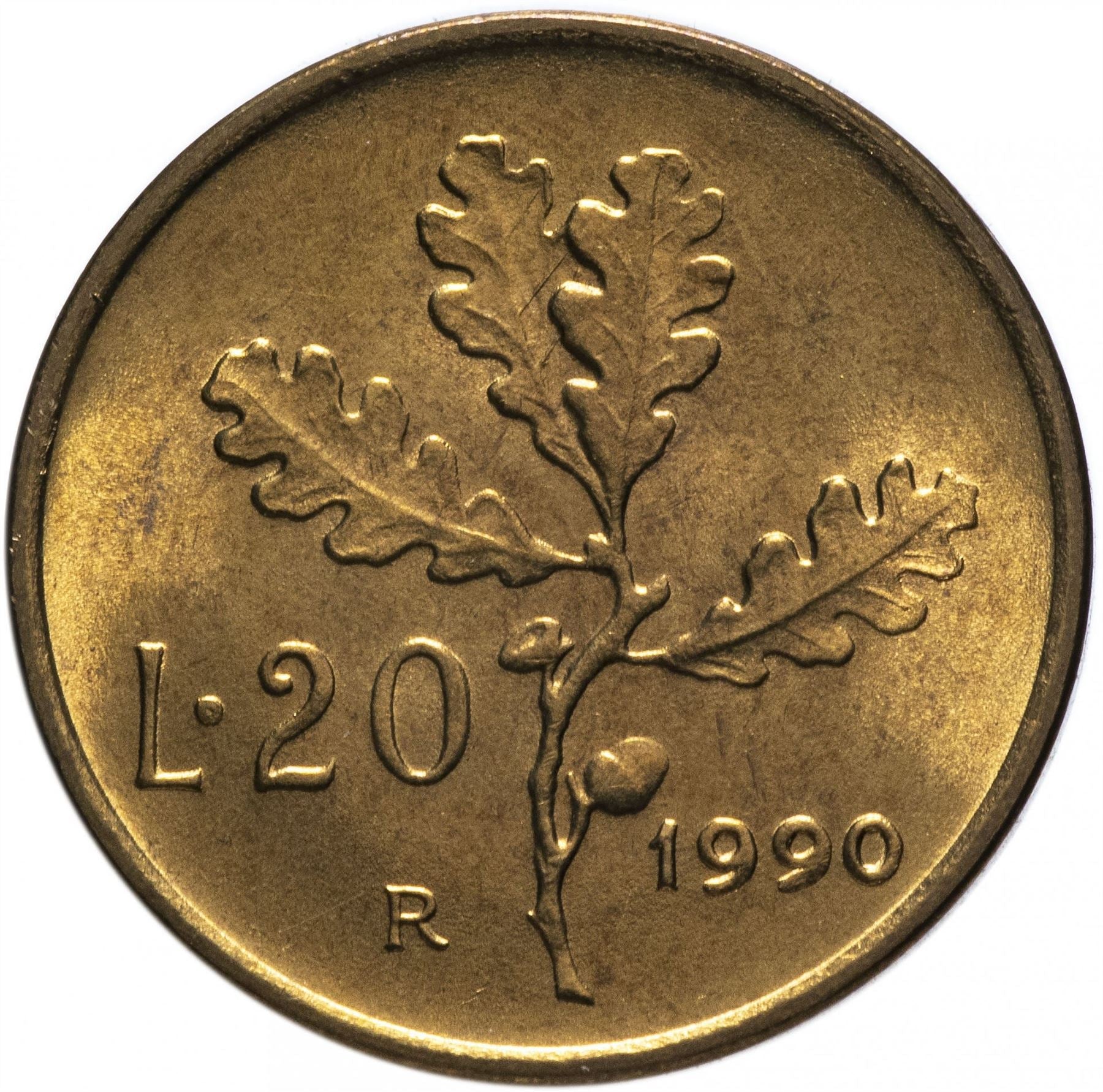 Italy Coin 20 Lire | Oak Branch | Wheat Sprigs | KM97 | 1957 - 2001