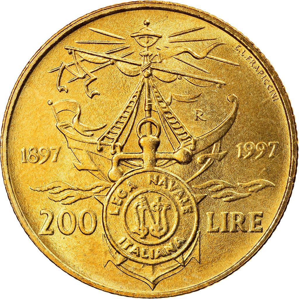 Italy Coin 200 Lire Italian Naval League | Libertine | Anchor | Boat Sailing | KM186 | 1997