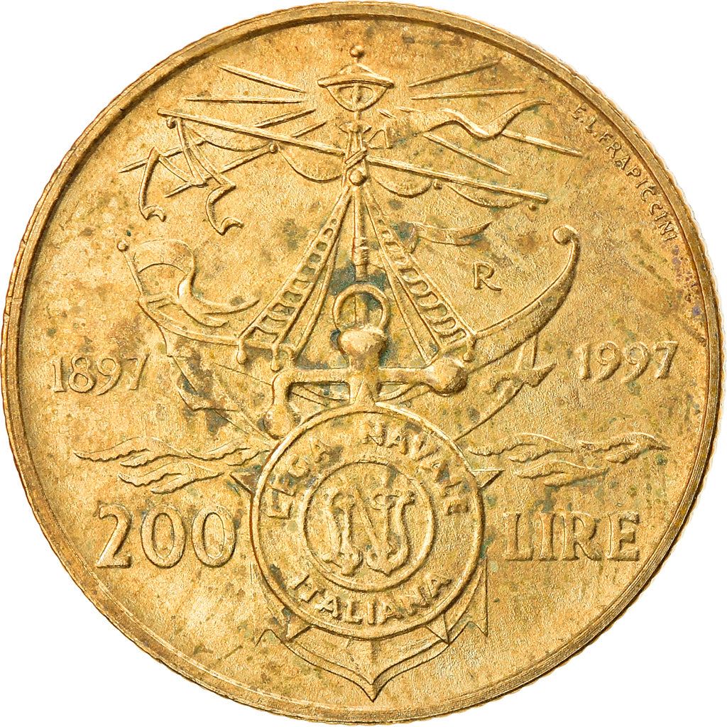 Italy Coin 200 Lire Italian Naval League | Libertine | Anchor | Boat Sailing | KM186 | 1997