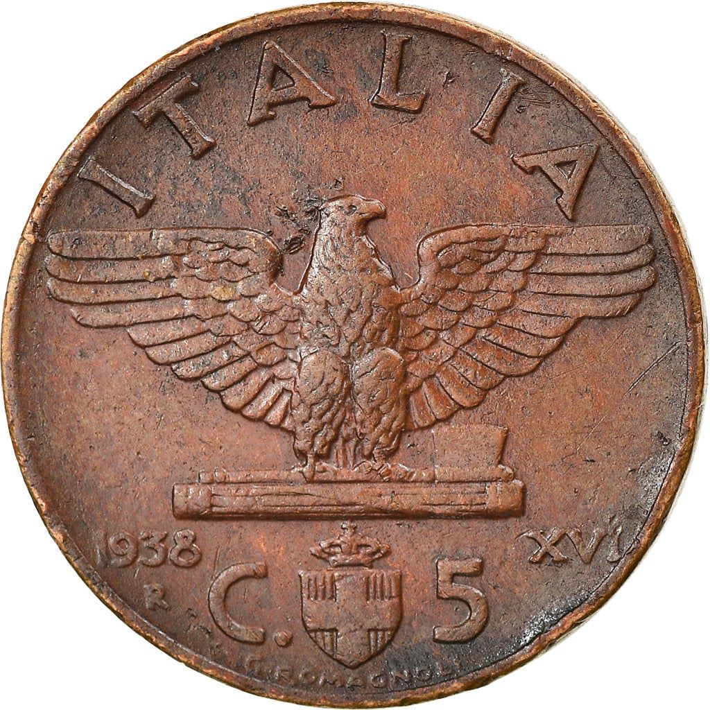 Italy Coin 5 Centesimi - Vittorio Emanuele III | Eagle | Fasces | Quadriga | KM73 | 1936 - 1939