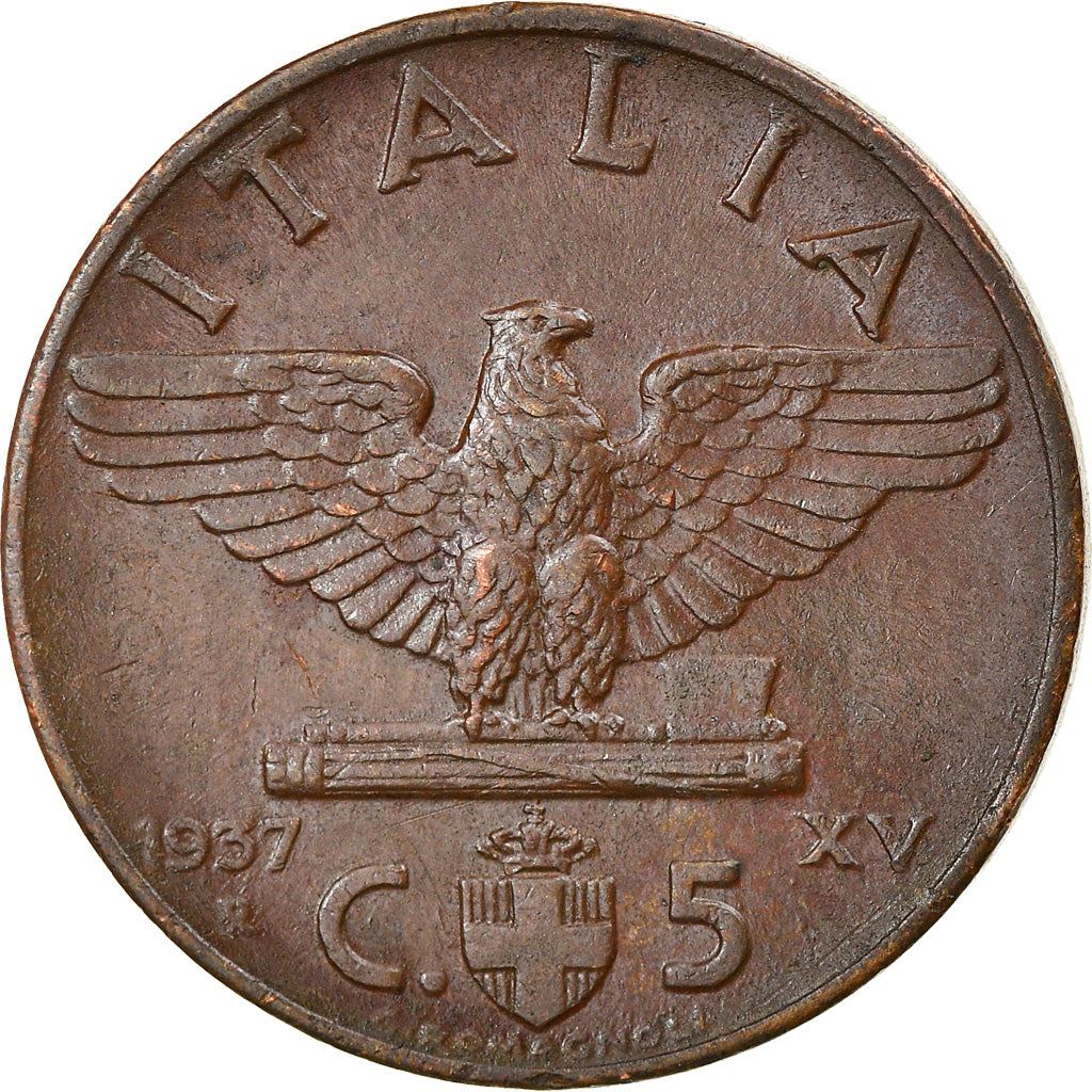 Italy Coin 5 Centesimi - Vittorio Emanuele III | Eagle | Fasces | Quadriga | KM73 | 1936 - 1939