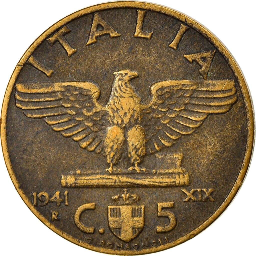 Italy Coin 5 Centesimi - Vittorio Emanuele III | Eagle | Fasces | Quadriga | KM73a | 1939 - 1943