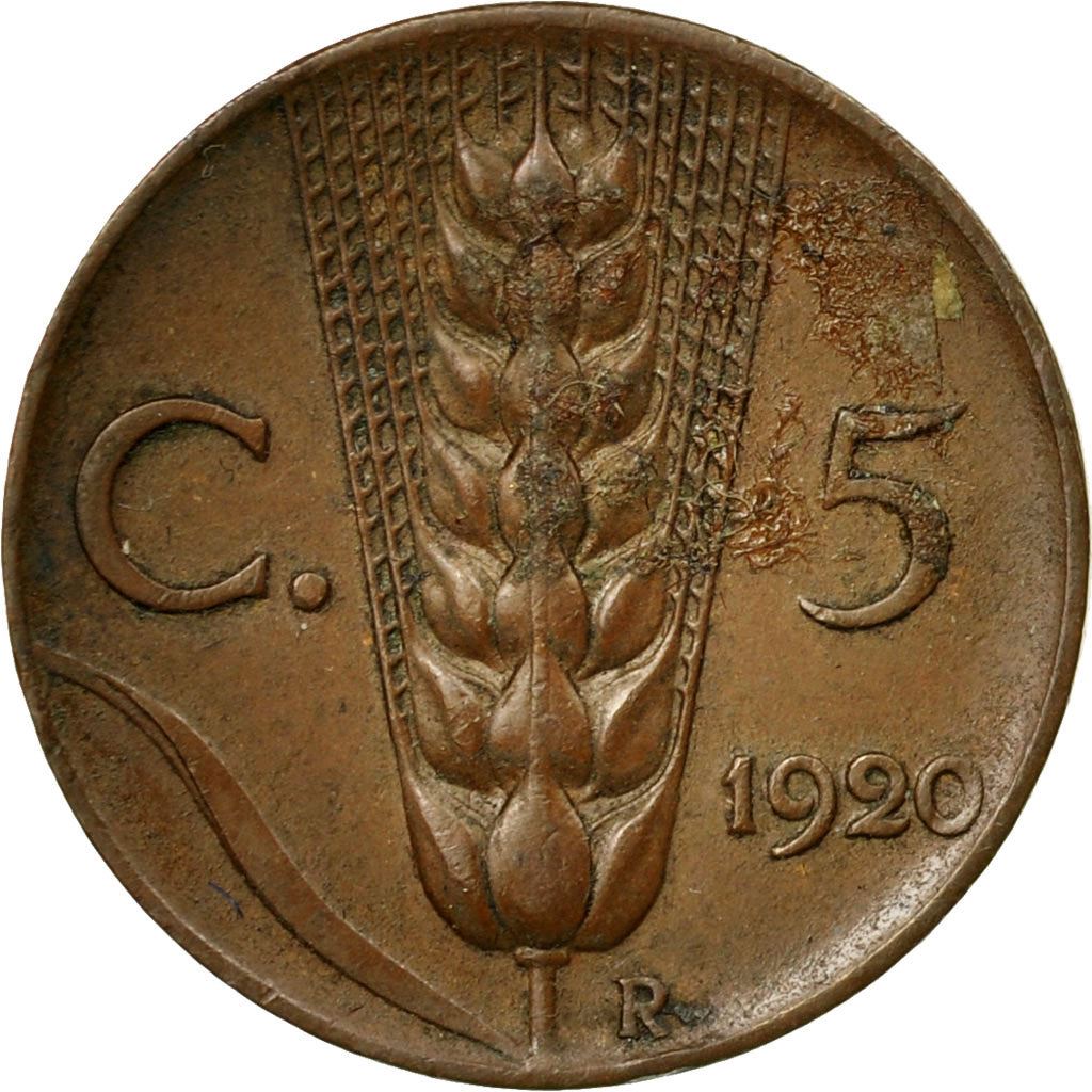 Italy Coin 5 Centesimi - Vittorio Emanuele III | Ear of Wheat | KM59 | 1919 - 1937