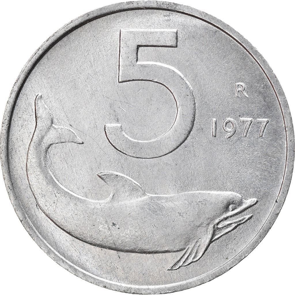 Italy Coin 5 Lire | Ship Rudder | Dolphin | KM92 | 1951 - 2001