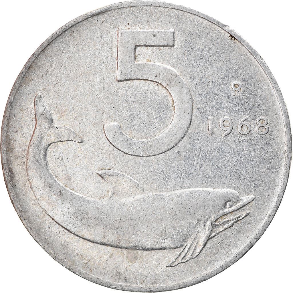 Italy Coin 5 Lire | Ship Rudder | Dolphin | KM92 | 1951 - 2001