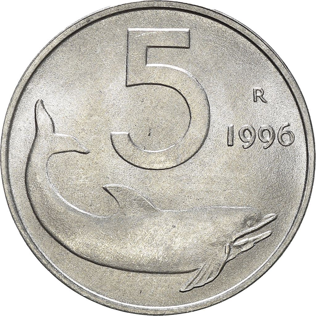 Italy Coin 5 Lire | Ship Rudder | Dolphin | KM92 | 1951 - 2001