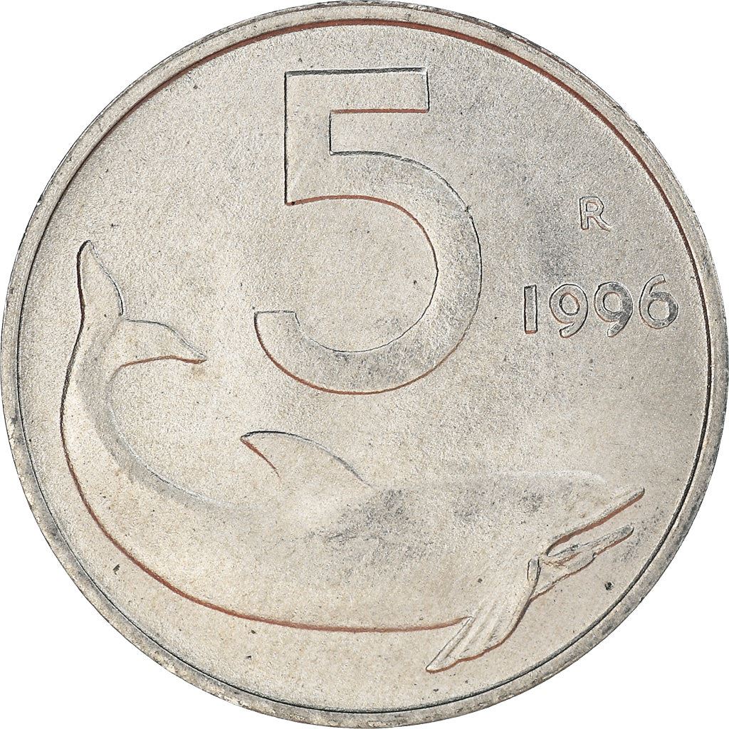 Italy Coin 5 Lire | Ship Rudder | Dolphin | KM92 | 1951 - 2001