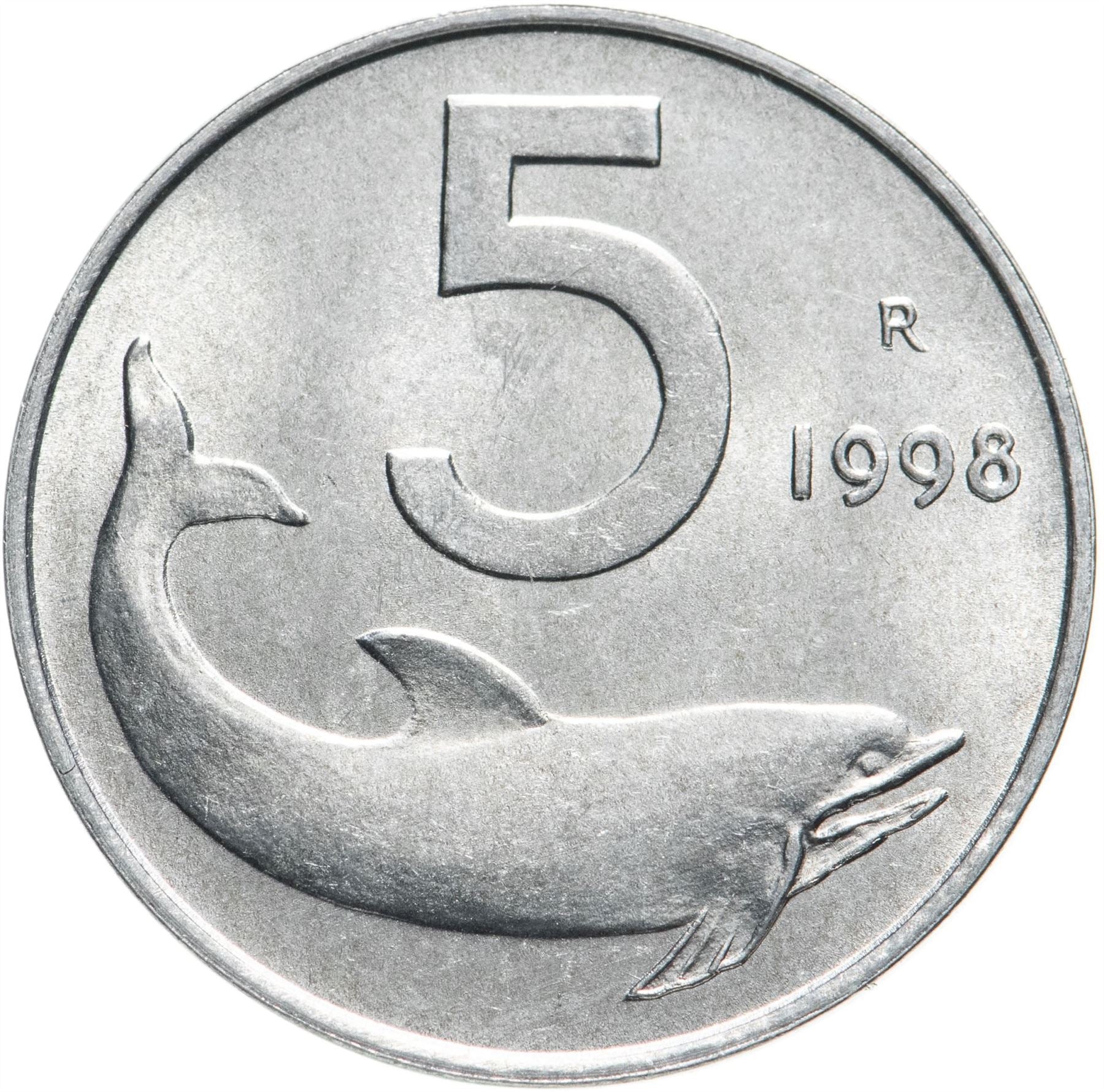 Italy Coin 5 Lire | Ship Rudder | Dolphin | KM92 | 1951 - 2001