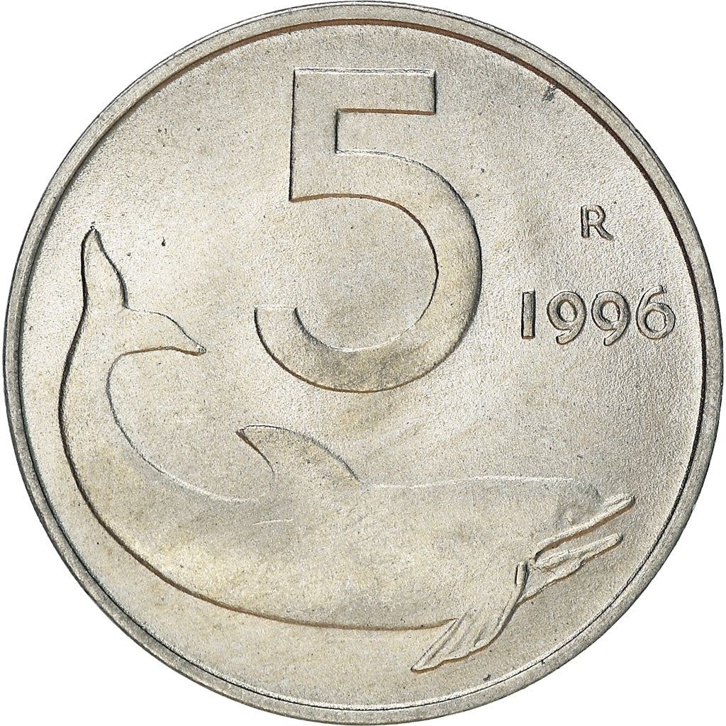 Italy Coin 5 Lire | Ship Rudder | Dolphin | KM92 | 1951 - 2001