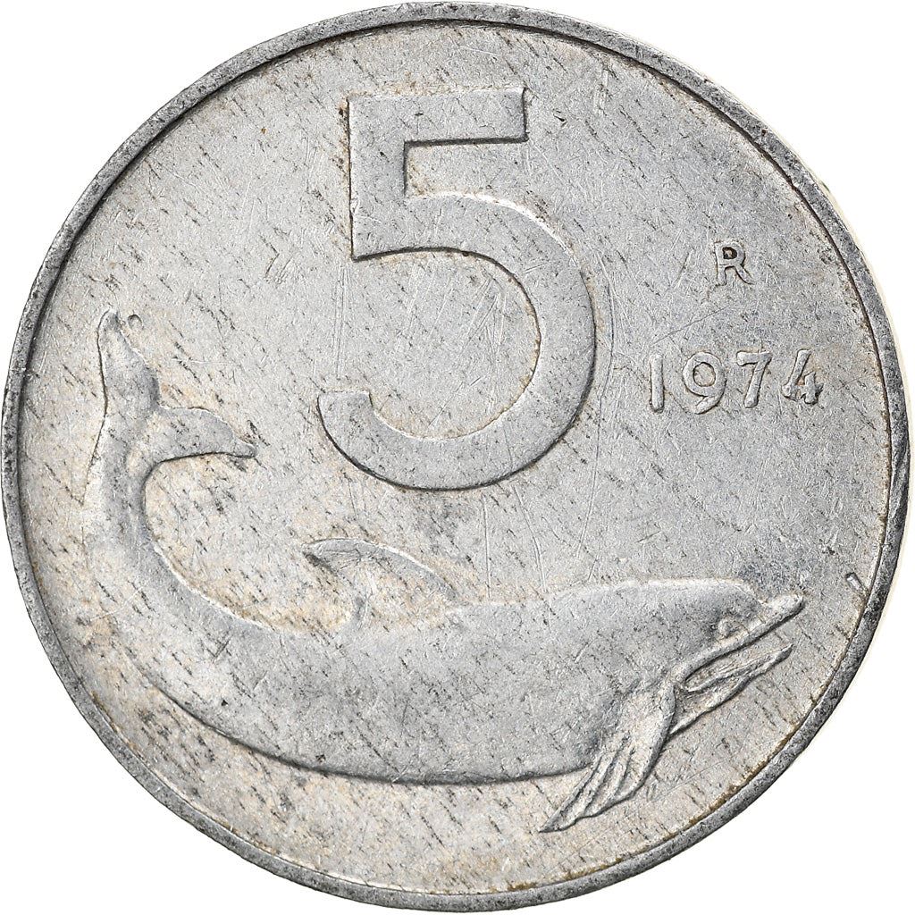 Italy Coin 5 Lire | Ship Rudder | Dolphin | KM92 | 1951 - 2001