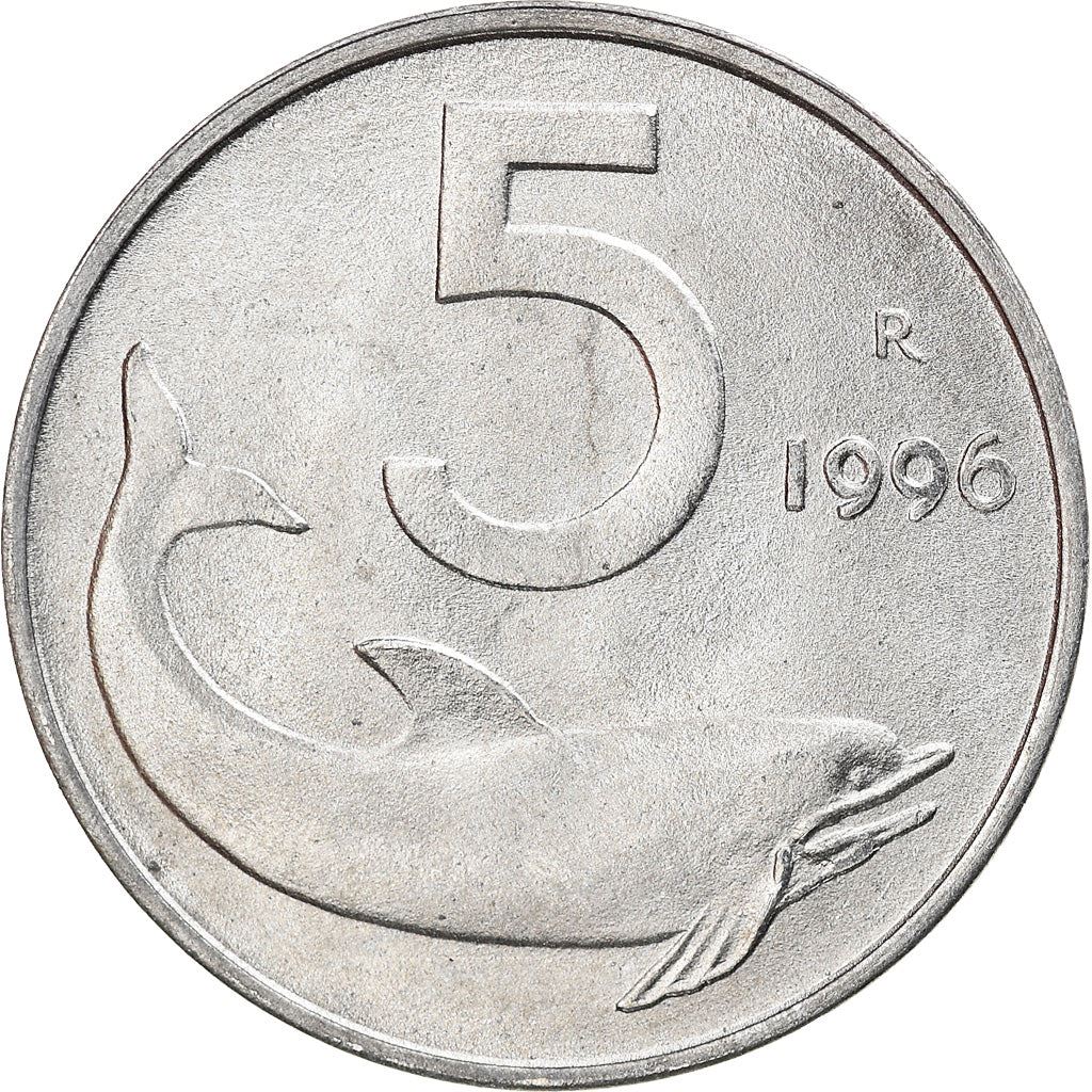 Italy Coin 5 Lire | Ship Rudder | Dolphin | KM92 | 1951 - 2001