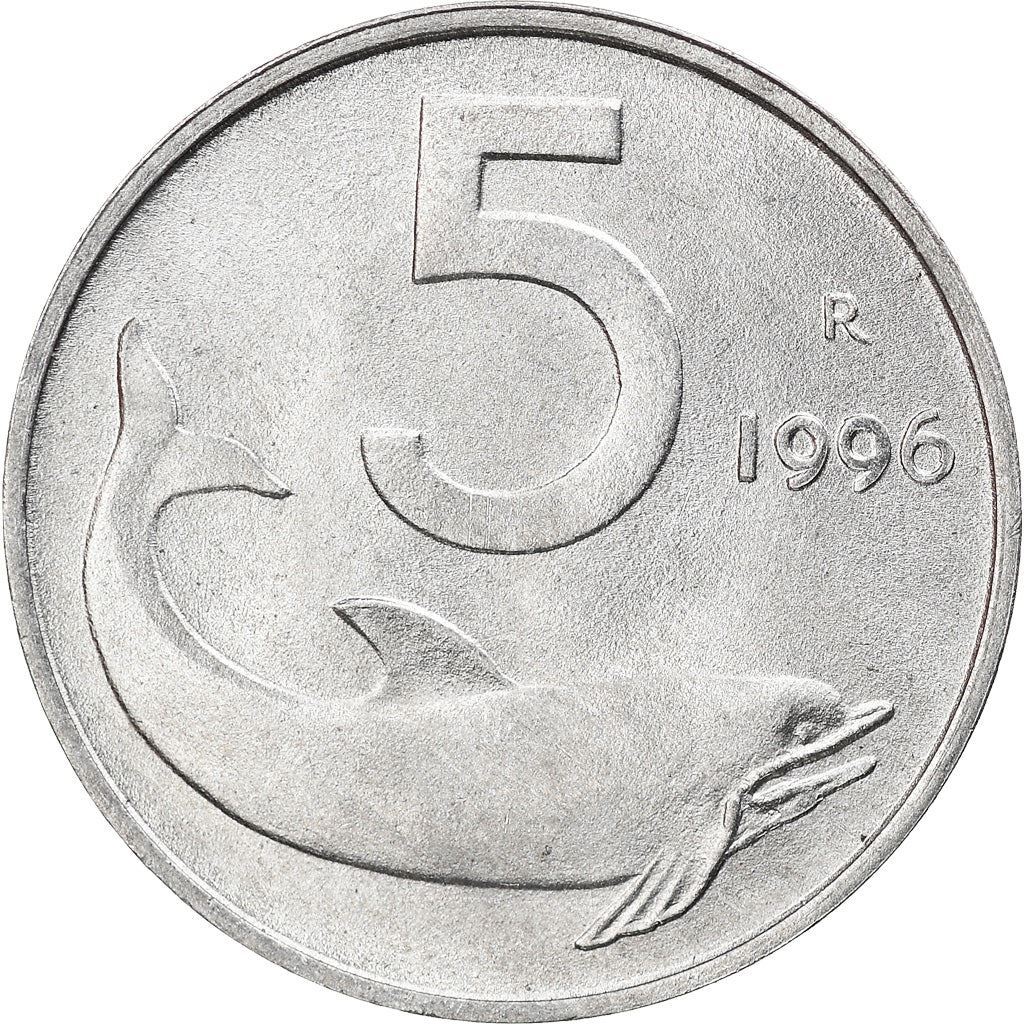 Italy Coin 5 Lire | Ship Rudder | Dolphin | KM92 | 1951 - 2001