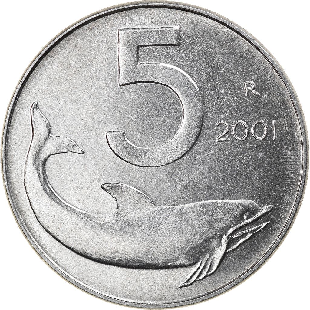 Italy Coin 5 Lire | Ship Rudder | Dolphin | KM92 | 1951 - 2001