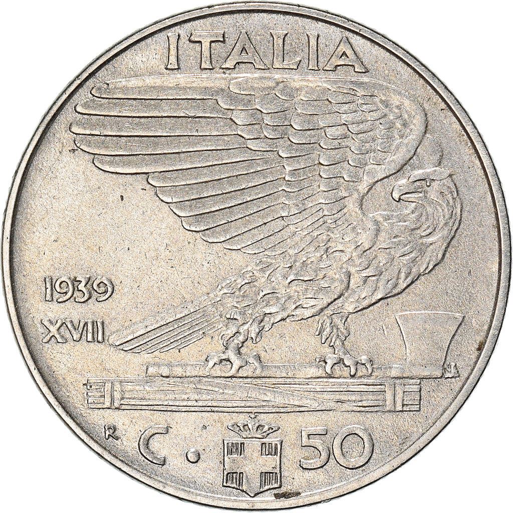 Italy Coin 50 Centesimi - Vittorio Emanuele III |Eagle | Fasces | Axe | KM76a | 1939 - 1940