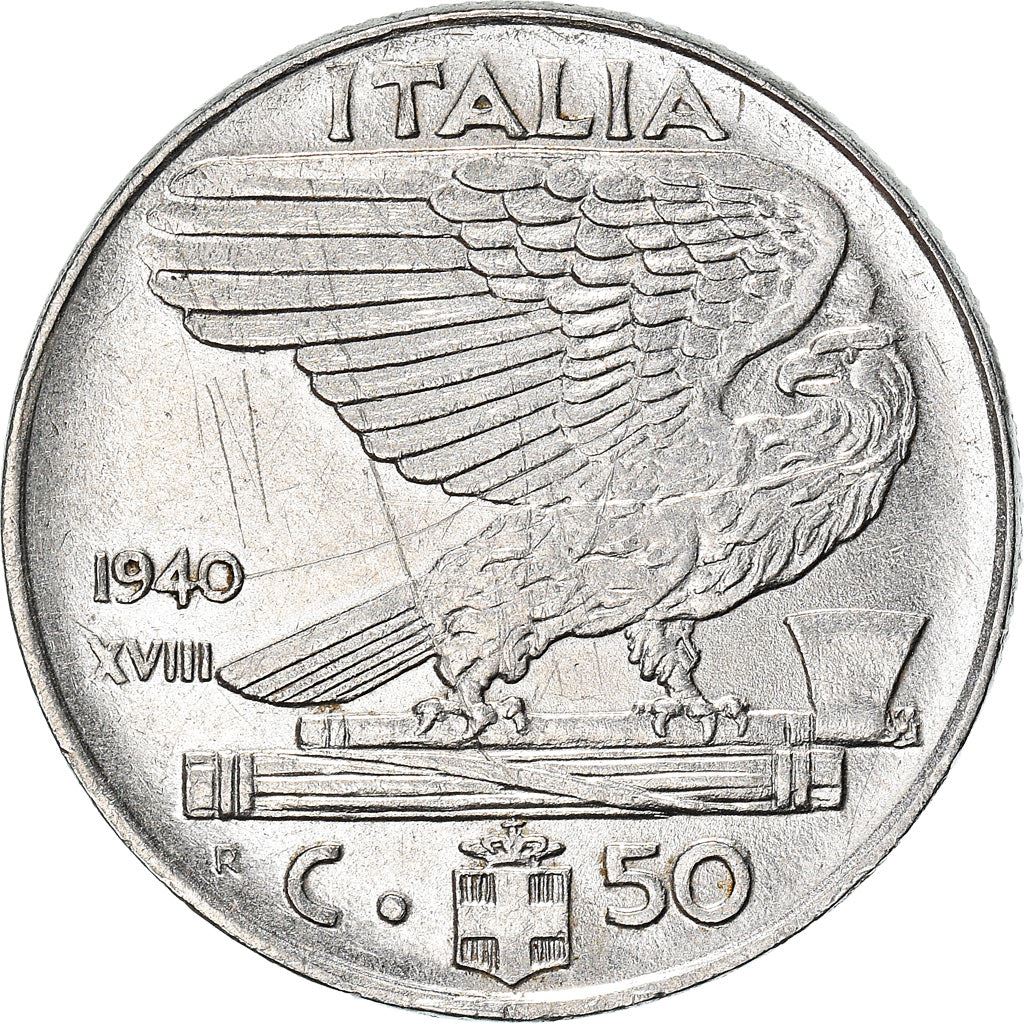 Italy Coin 50 Centesimi - Vittorio Emanuele III |Eagle | Fasces | Axe | KM76a | 1939 - 1940