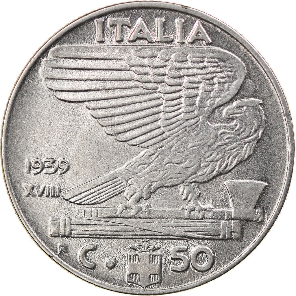 Italy Coin 50 Centesimi - Vittorio Emanuele III |Eagle | Fasces | Axe | KM76a | 1939 - 1940