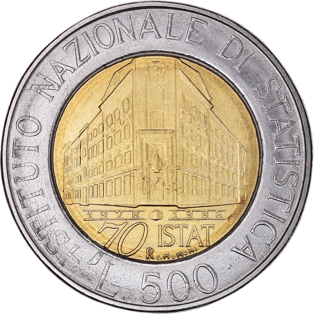 Italy Coin 500 Lire I.S.T.A.T. | Institute Building | Winged Head | KM181 | 1996