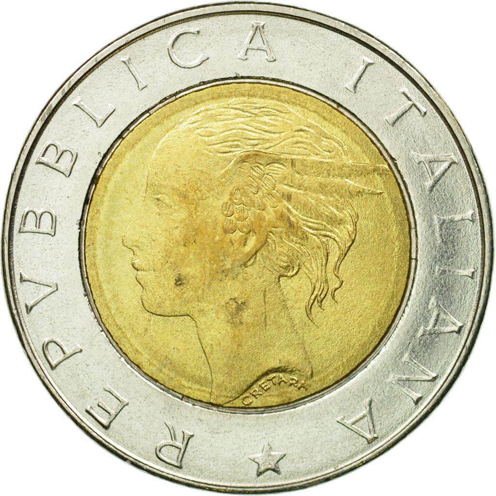 Italy Coin 500 Lire I.S.T.A.T. | Institute Building | Winged Head | KM181 | 1996