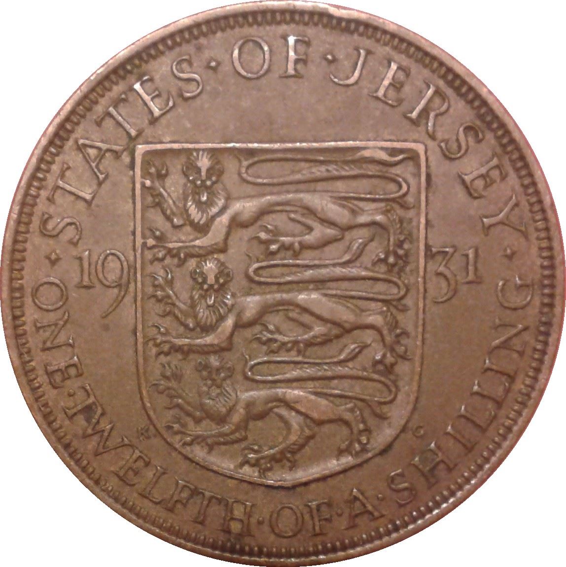 Jersey 1/12 Shilling Coin | King George V | Shield | KM16 | 1931 - 1935