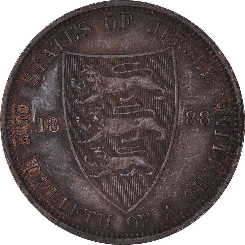 Jersey 1/12 Shilling Coin | Victoria | Lions | Shield | KM8 | 1877 - 1894