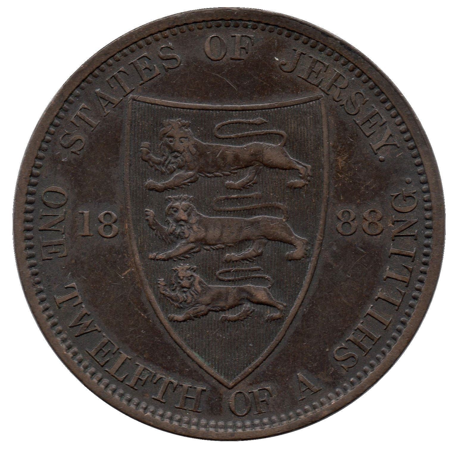 Jersey 1/12 Shilling Coin | Victoria | Lions | Shield | KM8 | 1877 - 1894