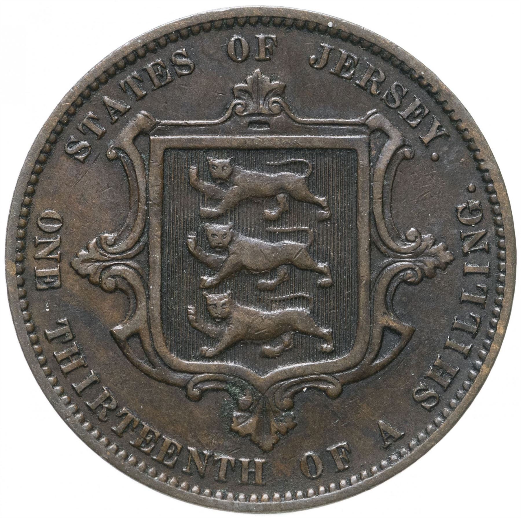 Jersey 1/13 Shilling Coin | Queen Victoria | Shield | KM5 | 1866 - 1871