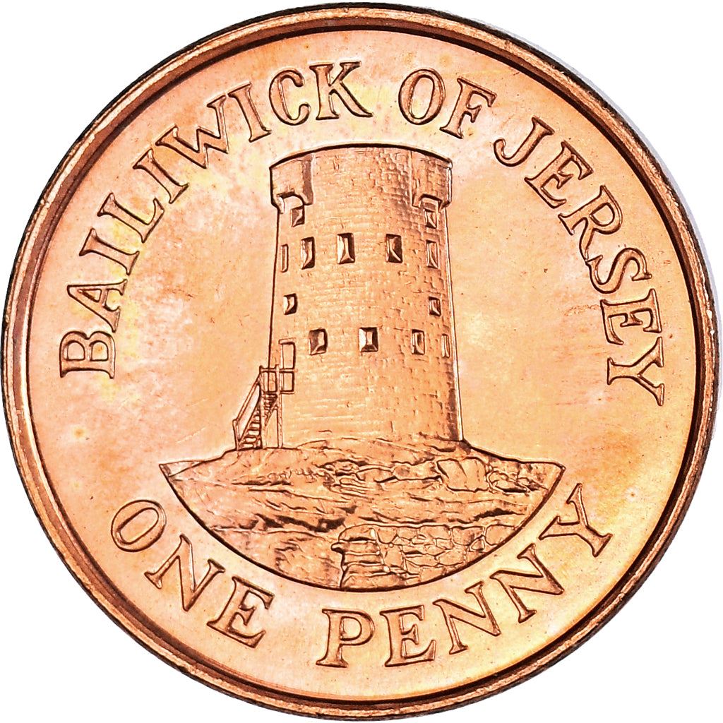 Jersey Coin Islander 1 Penny | Queen Elizabeth II | Le Hocq Watch Tower | KM54b | 1994 - 1997