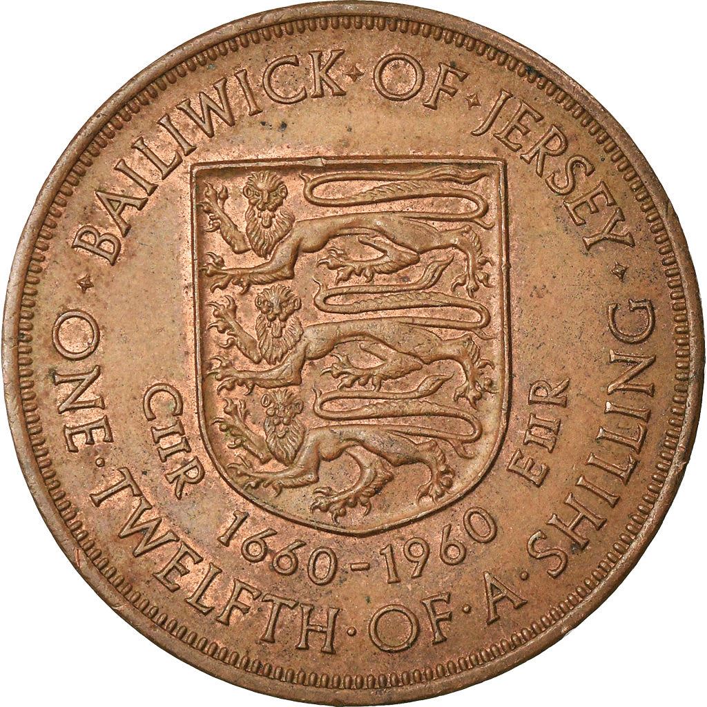 Jersey Coin Islander 1/12 Shilling | Queen Elizabeth II | Lions | Shield | KM23 | 1960