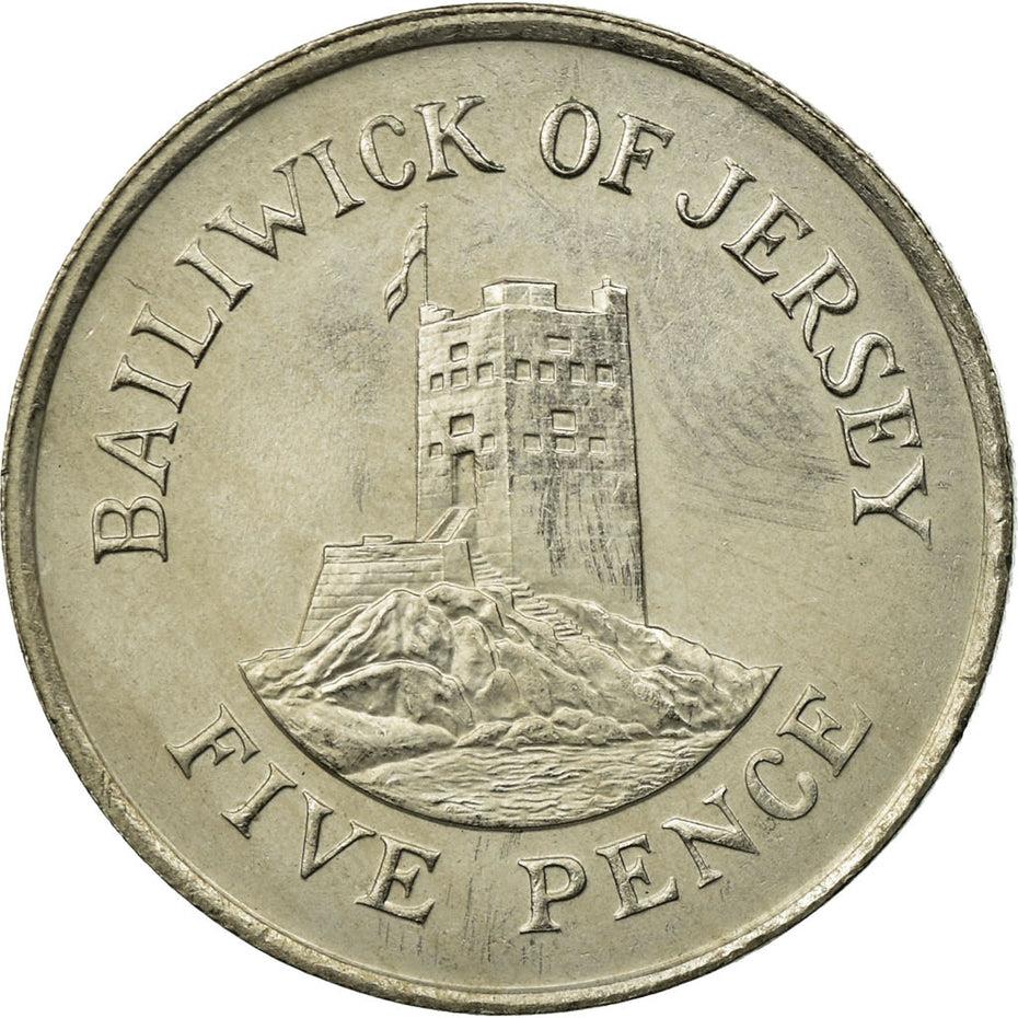 Jersey Coin Islander 5 Pence | Queen Elizabeth II | Seymour Tower | KM56.1 | 1983 - 1988