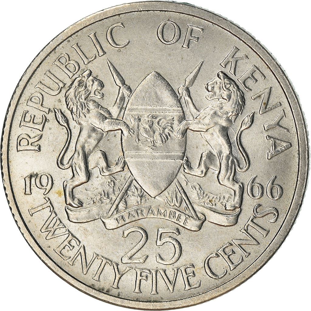 Kenya 25 Cents Coin | Mzee Jomo Kenyatta | KM3 | 1966 - 1967