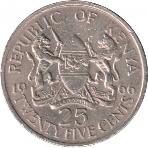 Kenya 25 Cents Coin | Mzee Jomo Kenyatta | KM3 | 1966 - 1967