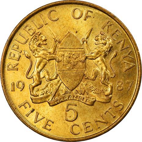 Kenya 5 Cents | President of Kenya 1989 - 2002 Coin | KM17 | 1978 - 1991