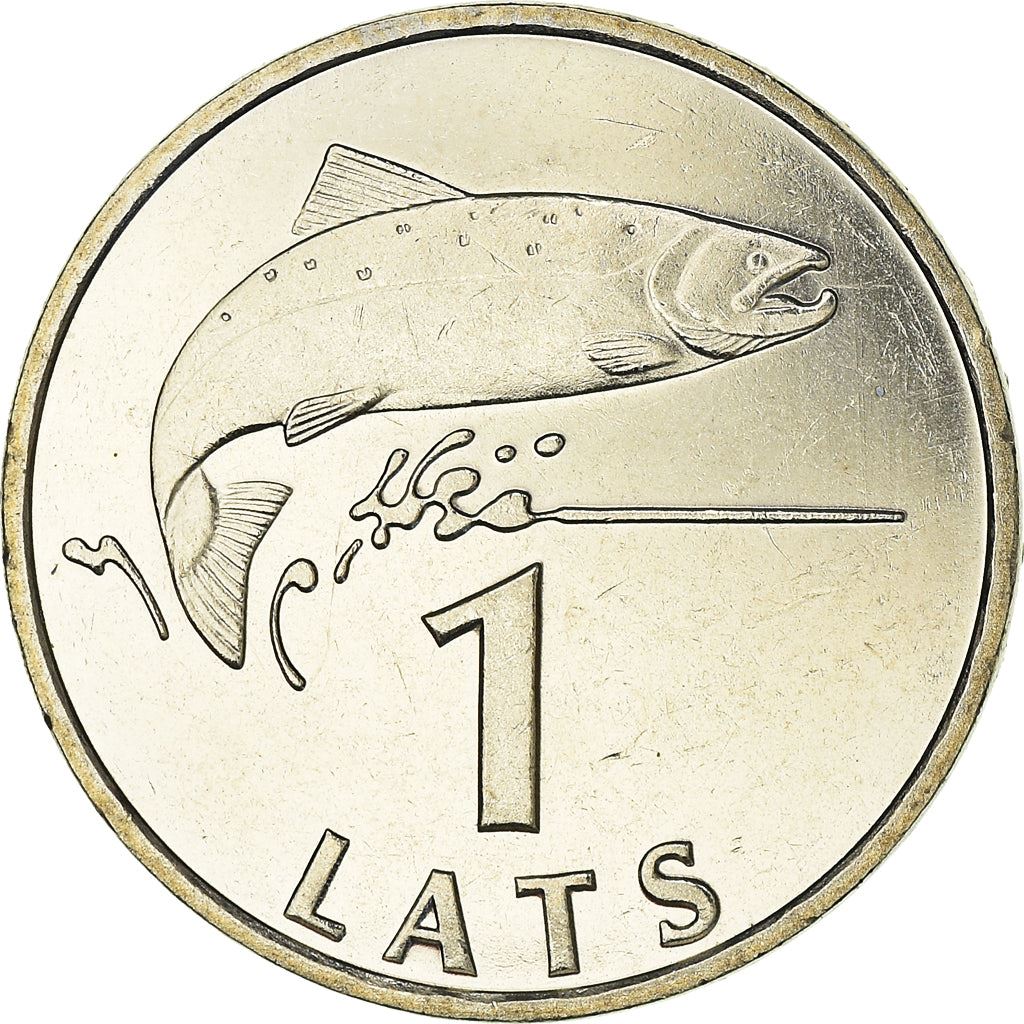 Latvia Coin Latvian 1 Lats | Salmon | Lion | Griffin | KM12 | 1992 - 2008