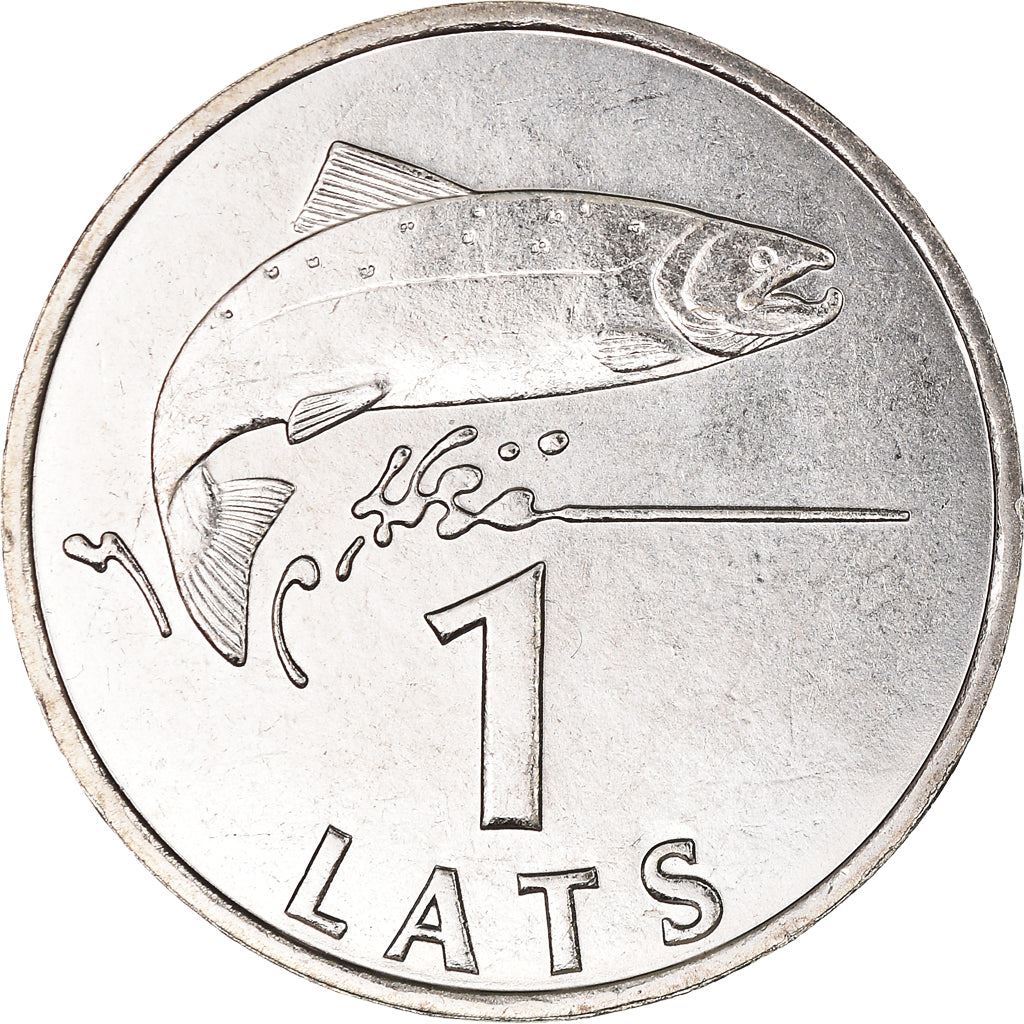 Latvia Coin Latvian 1 Lats | Salmon | Lion | Griffin | KM12 | 1992 - 2008