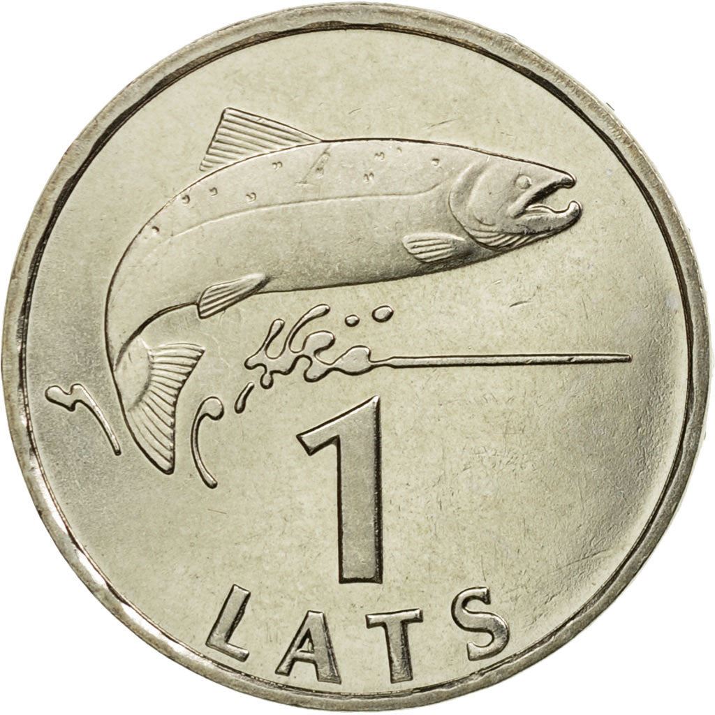 Latvia Coin Latvian 1 Lats | Salmon | Lion | Griffin | KM12 | 1992 - 2008